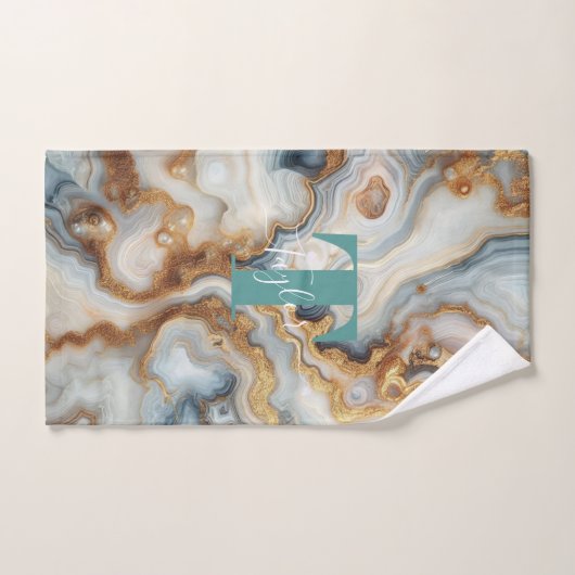 Pearl Golden Girly Botswana Agate Custom Monogram Badhandtuch Set (Handtuch)