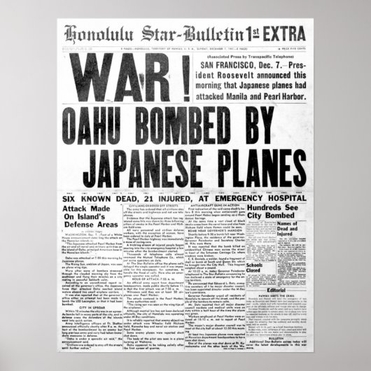 Pearl Harbor Attack Newspaper Poster (Vorne)