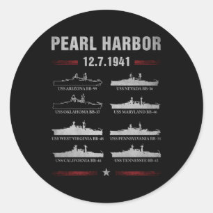 Pearl Harbor Battleship Gedenktag 7. Dezember Runder Aufkleber