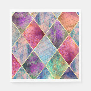 Pearl Harlequin Herringbone Trippy Hippie Rainbow Serviette