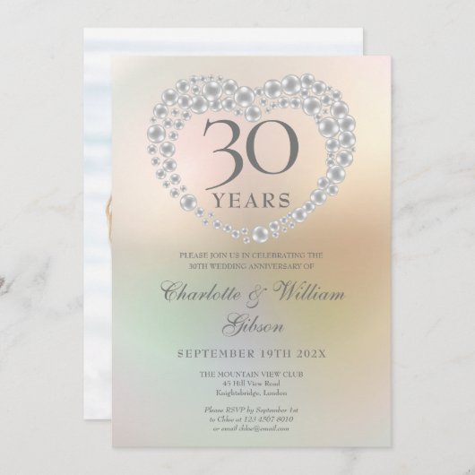 Pearl Heart 30. Hochzeitstag Foto Einladung (Vorne/Hinten)