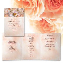 Pearl Heart Floral Orange Butterfly Wedding Dreifach-gefaltete Programmkarte