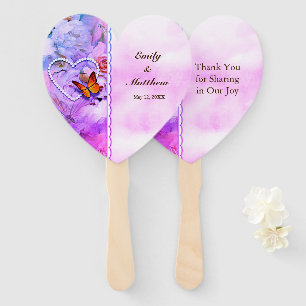 Pearl Heart Floral Pink Rose Butterfly Hochzeit Fächer