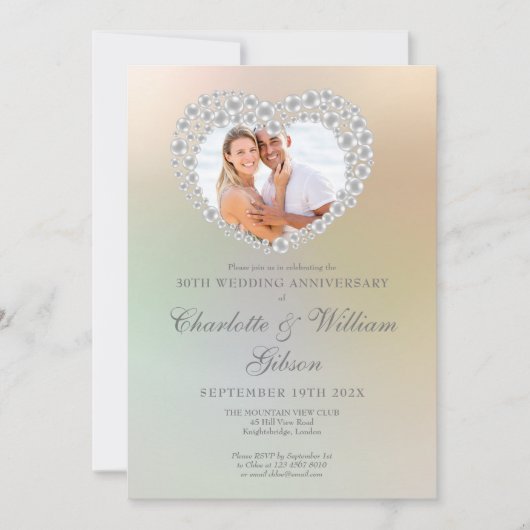 Pearl Heart Foto 30. Hochzeitstag Einladung (Vorderseite)