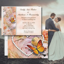 Pearl Heart Orange Rose & Butterflies Hochzeit