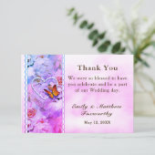 Pearl Heart Pink Roses Butterfly Wedding Dankeskarte (Stehend Vorderseite)