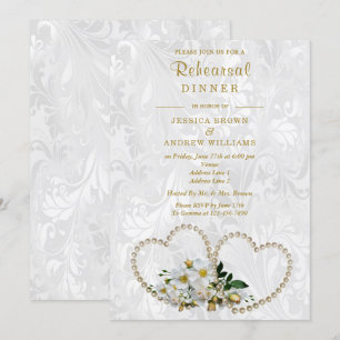 Pearl Hearts & Blume Damask Probe Dinner Einladung