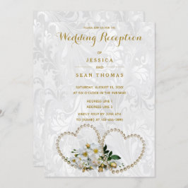 Pearl Hearts & Blume Damask Wedding Empfang Einladung