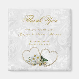 Pearl Hearts & Blume Damask Wedding Vielen Dank Magnet