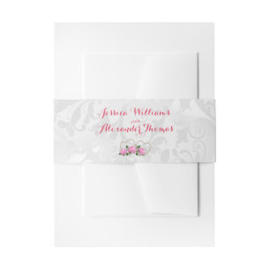 Pearl Hearts & Rose Damask Wedding Einladungsbanderole