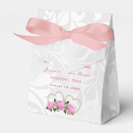 Pearl Hearts & Rose Damask Wedding Geschenkschachtel (Vorderseite)