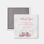 Pearl Hearts & Rose Damask Wedding Vielen Dank Magnet (Vorderseite/Rückseite)
