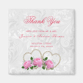 Pearl Hearts & Rose Damask Wedding Vielen Dank Magnet