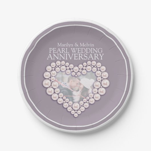 Pearl Hochzeitstag Foto Herzpapier Platte Pappteller (Vorderseite)