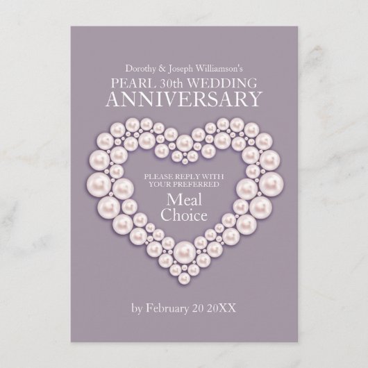 Pearl Hochzeitstag Menü Optionen Karte (Vorderseite)