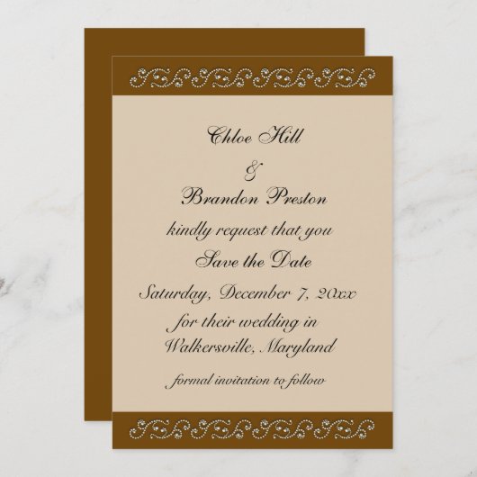 Pearl Icing auf Mocha Save the Date (Vorne/Hinten)