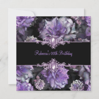 Pearl Image von Black Lila Floral Geburtstagsparty Einladung