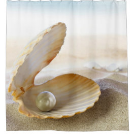 Pearl in Clam Muschel Beach Sand Ocean Duschvorhang
