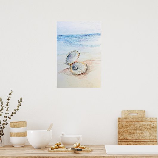 Pearl In Clam Shell Ocean Beach Waves  Poster (Küche)