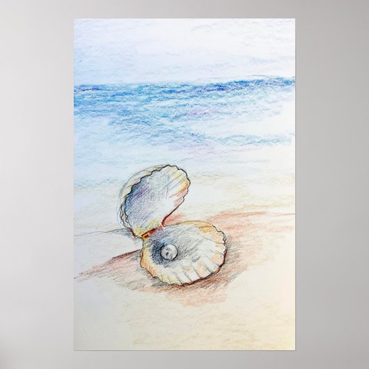 Pearl In Clam Shell Ocean Beach Waves  Poster (Vorne)