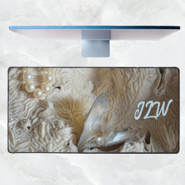 Pearl in Oyster and Natural Sea Coral Fotografie Schreibtischunterlage