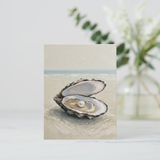 Pearl in Oyster – Coastal Tranquility Postcard Postkarte (Stehend Vorderseite)