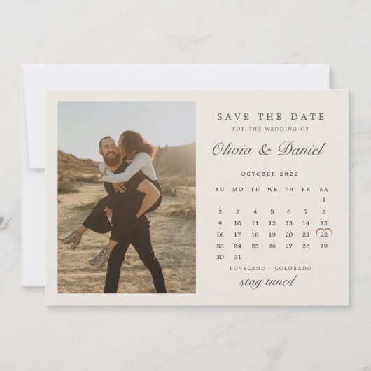 Pearl Ivory Oktober Calendar Foto Save the Date Einladung (Vorderseite)