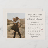 Pearl Ivory Oktober Calendar Foto Save the Date Einladung (Vorne/Hinten)