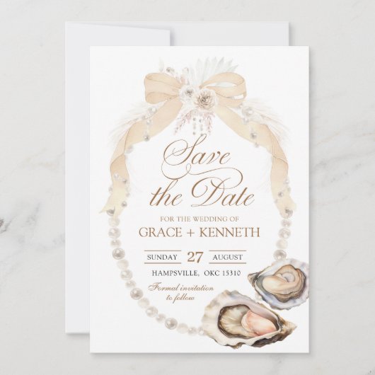 Pearl Ivory Oyster Save the Date Einladung (Vorderseite)