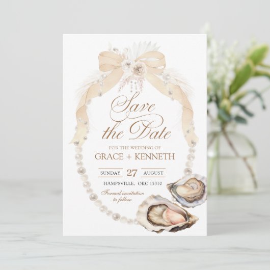 Pearl Ivory Oyster Save the Date Einladung (Stehend Vorderseite)