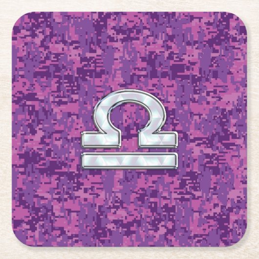 Pearl Libra Zodiac Sign auf Fuchsia Digital Camouf Rechteckiger Pappuntersetzer (Vorderseite)