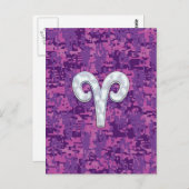 Pearl Like Aries Symbol auf Pink Digital Camouflag Postkarte (Vorne/Hinten)