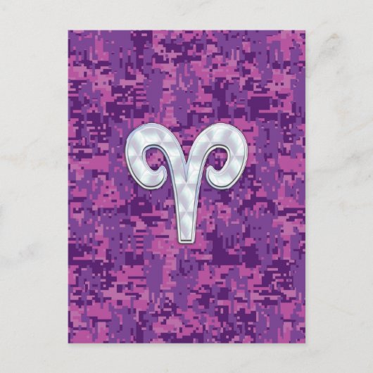 Pearl Like Aries Symbol auf Pink Digital Camouflag Postkarte (Vorderseite)