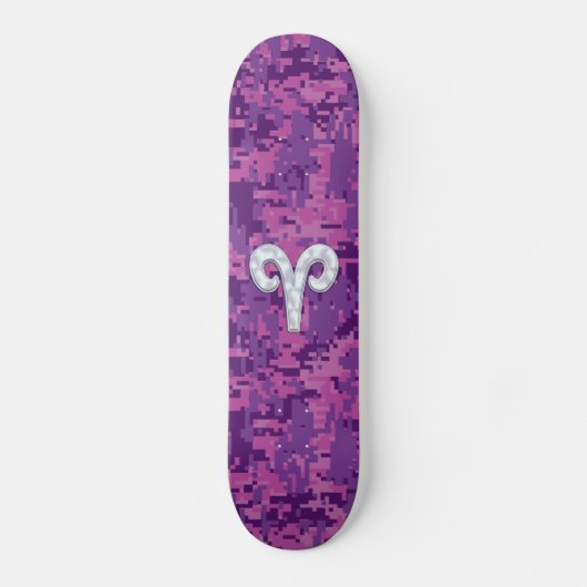 Pearl Like Aries Symbol auf Pink Digital Camouflag Skateboard (Vorderseite)