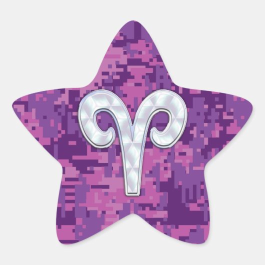 Pearl Like Aries Symbol auf Pink Digital Camouflag Stern-Aufkleber (Vorderseite)