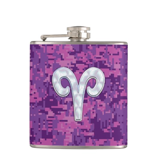 Pearl Like Aries Zodiac Symbol Digital Camouflage Flachmann (Vorderseite)