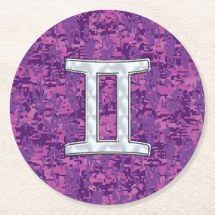 Pearl Like Gemini Zodiac Sign auf der digitalen Ca Runder Pappuntersetzer