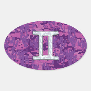 Pearl like Gemini Zodiac Symbol Digital Camouflage Ovaler Aufkleber