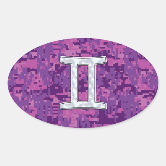 Pearl like Gemini Zodiac Symbol Digital Camouflage Ovaler Aufkleber (Vorderseite)
