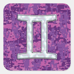 Pearl like Gemini Zodiac Symbol Digital Camouflage Quadratischer Aufkleber