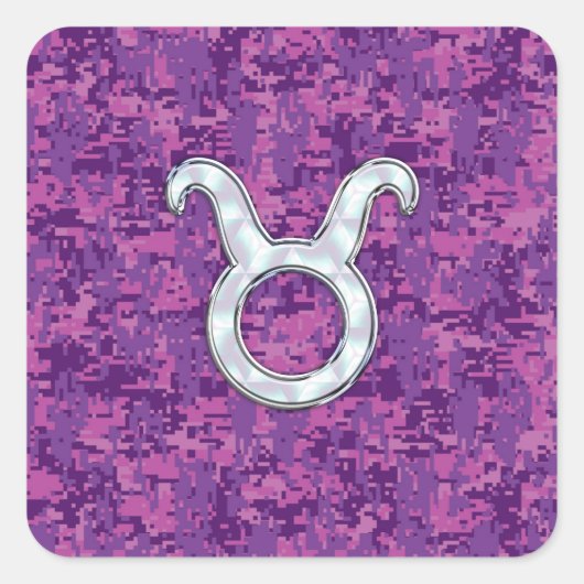 Pearl Like Taurus Zodiac Sign auf Pink Digital Cam Quadratischer Aufkleber (Vorderseite)