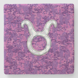 Pearl Like Taurus Zodiac Sign Fuchsia Digitale Cam Steinuntersetzer
