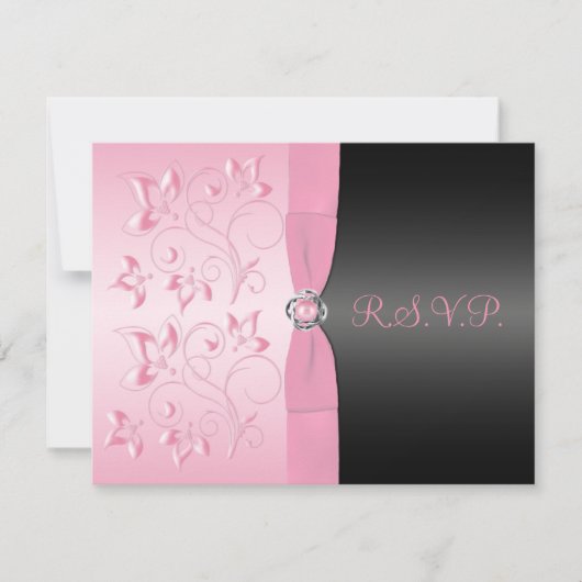 Pearl Loveknot Floral RSVP Card Schwarz/Pink (Vorderseite)