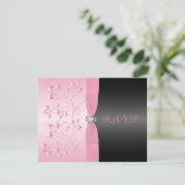 Pearl Loveknot Floral RSVP Card Schwarz/Pink (Stehend Vorderseite)