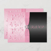Pearl Loveknot Floral RSVP Card Schwarz/Pink (Vorne/Hinten)