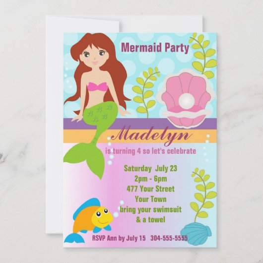 Pearl Mermaid Pool Party Einladung (Vorderseite)