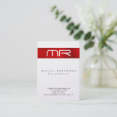 Pearl Modern Monogram Red White Business Card Visitenkarte (Stehend Vorderseite)