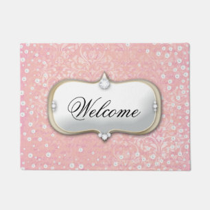 Pearl Monogram Doormat Pink Welcome Pink Damask Do Fußmatte