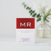 Pearl Monogram Red Striping Clean Business Card Visitenkarte (Stehend Vorderseite)