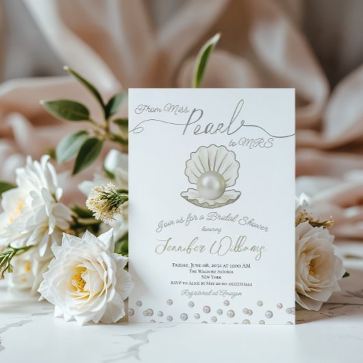 Pearl & Muschel Pearlcore Miss an MRS Brautparty Einladung